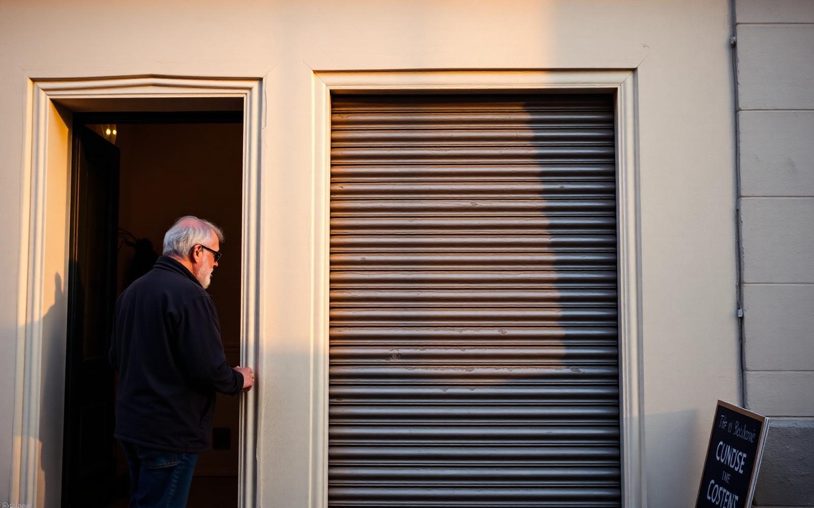 Assurance multirisque professionnelle à Boulogne-Billancourt — Commerçant ouvrant son rideau de fer le matin
