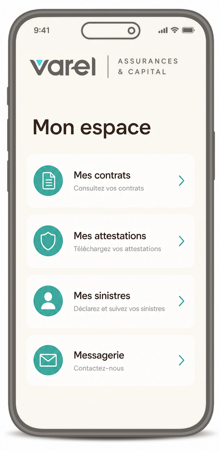 Aperçu de l'espace client Varel sur iPhone