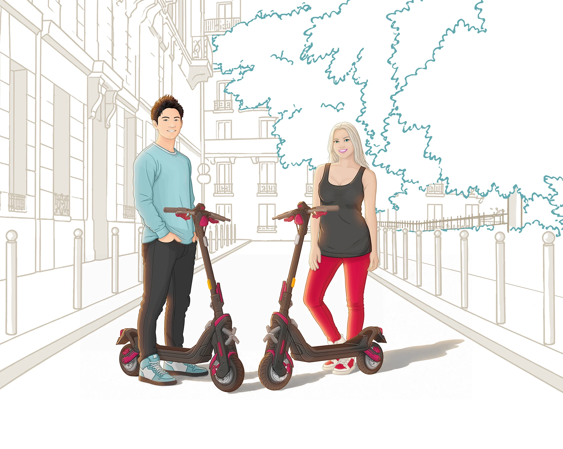 Assurance trottinette électrique obligatoire — Personnes en trottinette électrique sur une piste cyclable parisienne