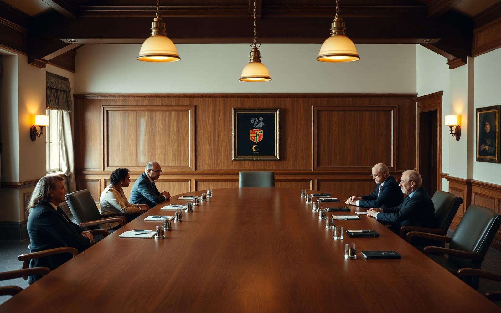 Assurance RC mandataire social (RCMS / D&O) — Conseil d'administration en réunion autour d'une table en bois