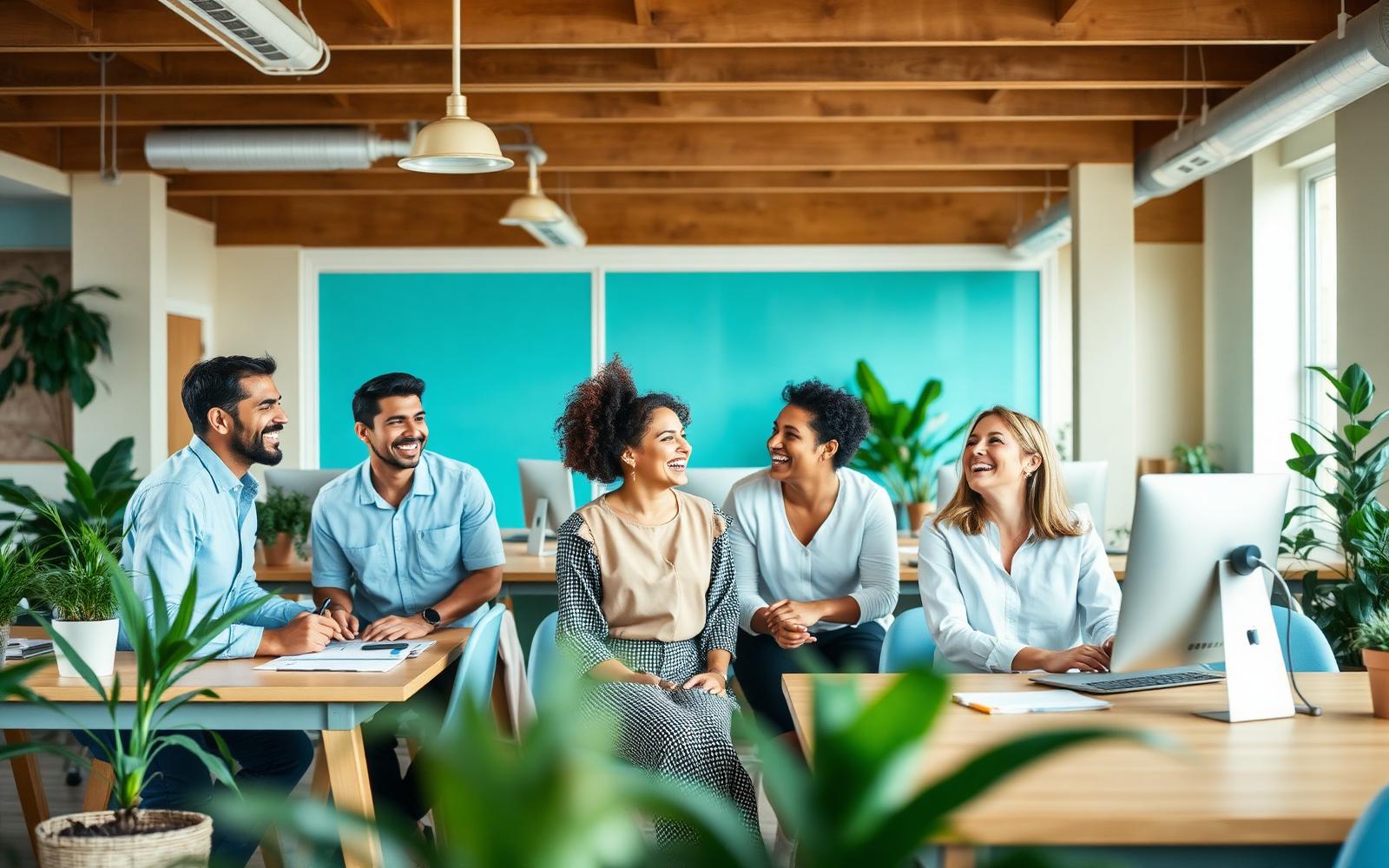 Mutuelle d'entreprise obligatoire (ANI) — Équipe de salariés en réunion détendue dans un open-space